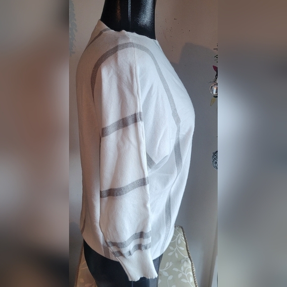 Vila Milano White and Silver Striped Dolman Sleeve Sweater S - Picture 4 of 7